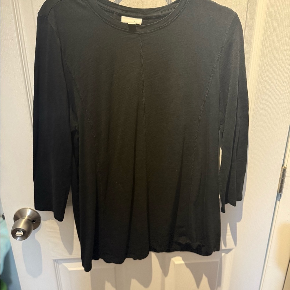 J Jill Tunic Shirt Women Large Black 3/4 Sleeve Boat Neck Pima Cotton COMFY